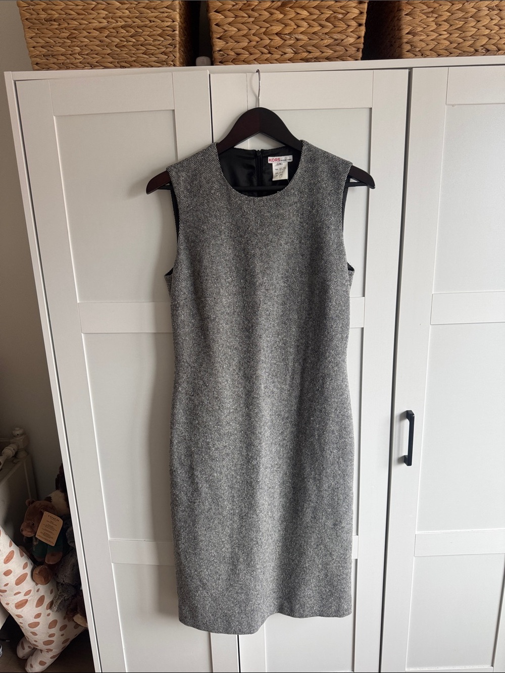 Kors Michael Kors Sleeveless Gray Wool Sheath Dress